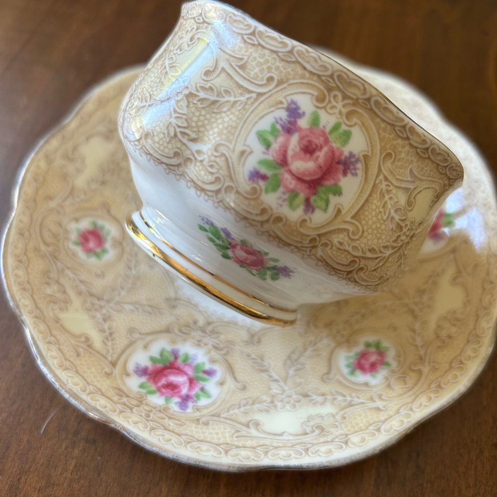 Royal Albert White Saucer with Gold Trim & Cream pot